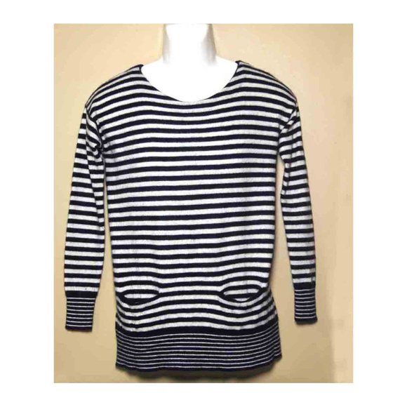 J Crew Cashmere Sweater Nautical Stripe Lace Back Navy Blue White Women's Size S - Picture 1 of 2